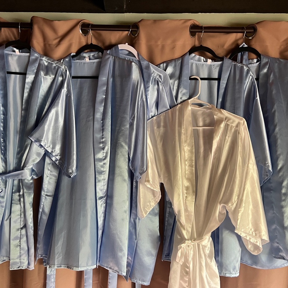Bridal Party Robe Set! Satin Dusty Blue and White